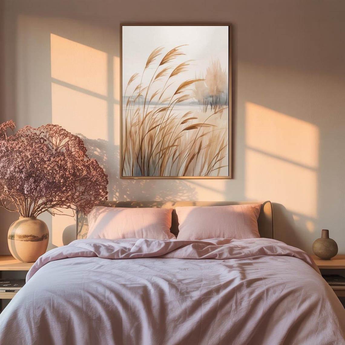 Golden Wheat Grass Field Watercolor Soft Neutral Nature Poster - Image 3