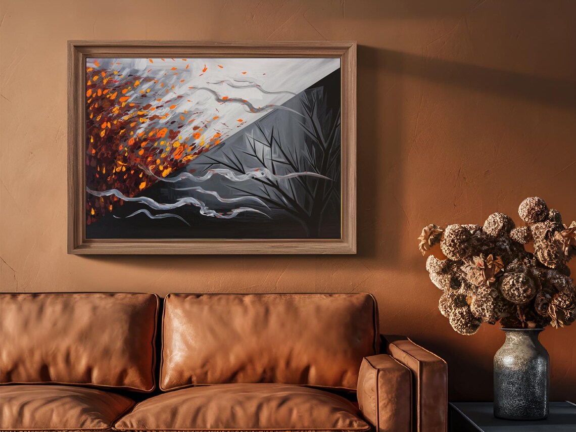 Abstract Autumn Leaves Swirling Gray Trees Seasonal Art Poster