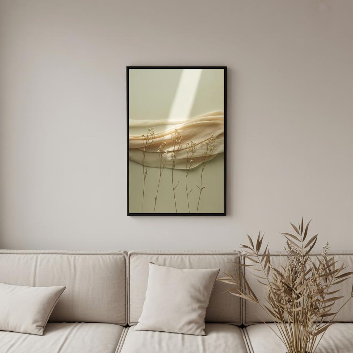 Draped Silk Fabric Sage Green Minimal Dried Grass Abstract Poster