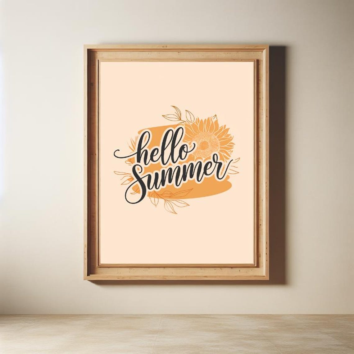Hello Summer Sunflower Script Warm Peach Boho Floral Art Poster - Image 2