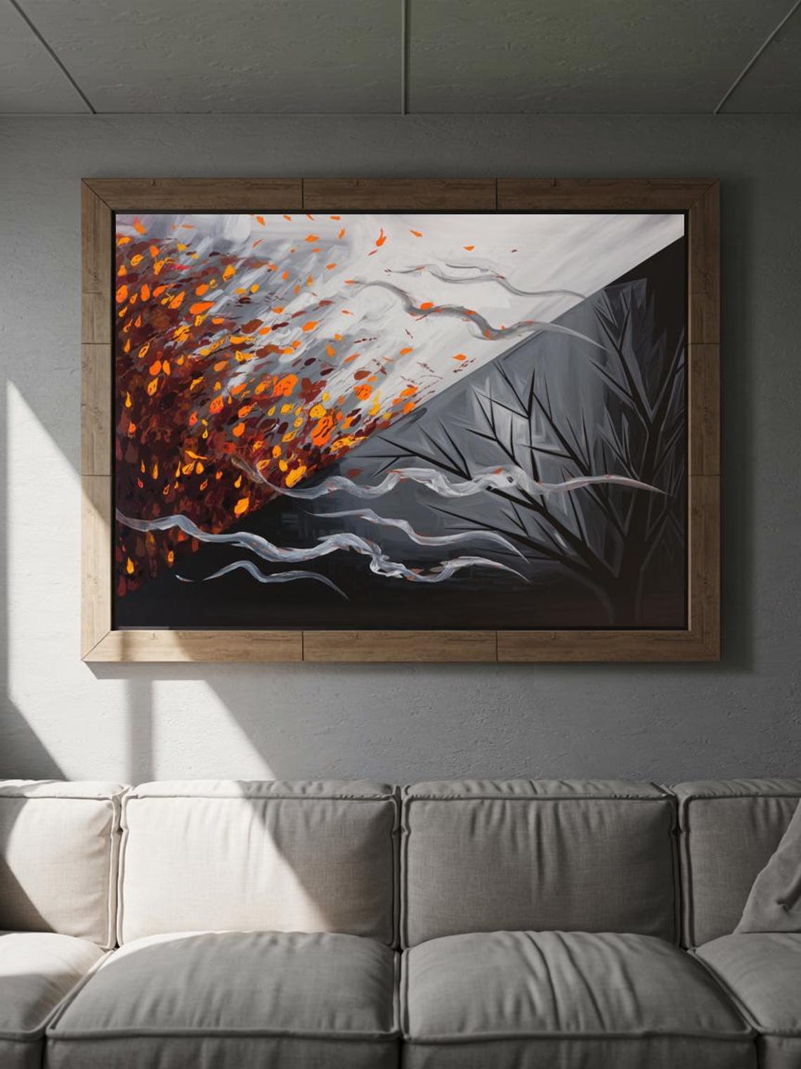 Abstract Autumn Leaves Swirling Gray Trees Seasonal Art Poster - Image 2
