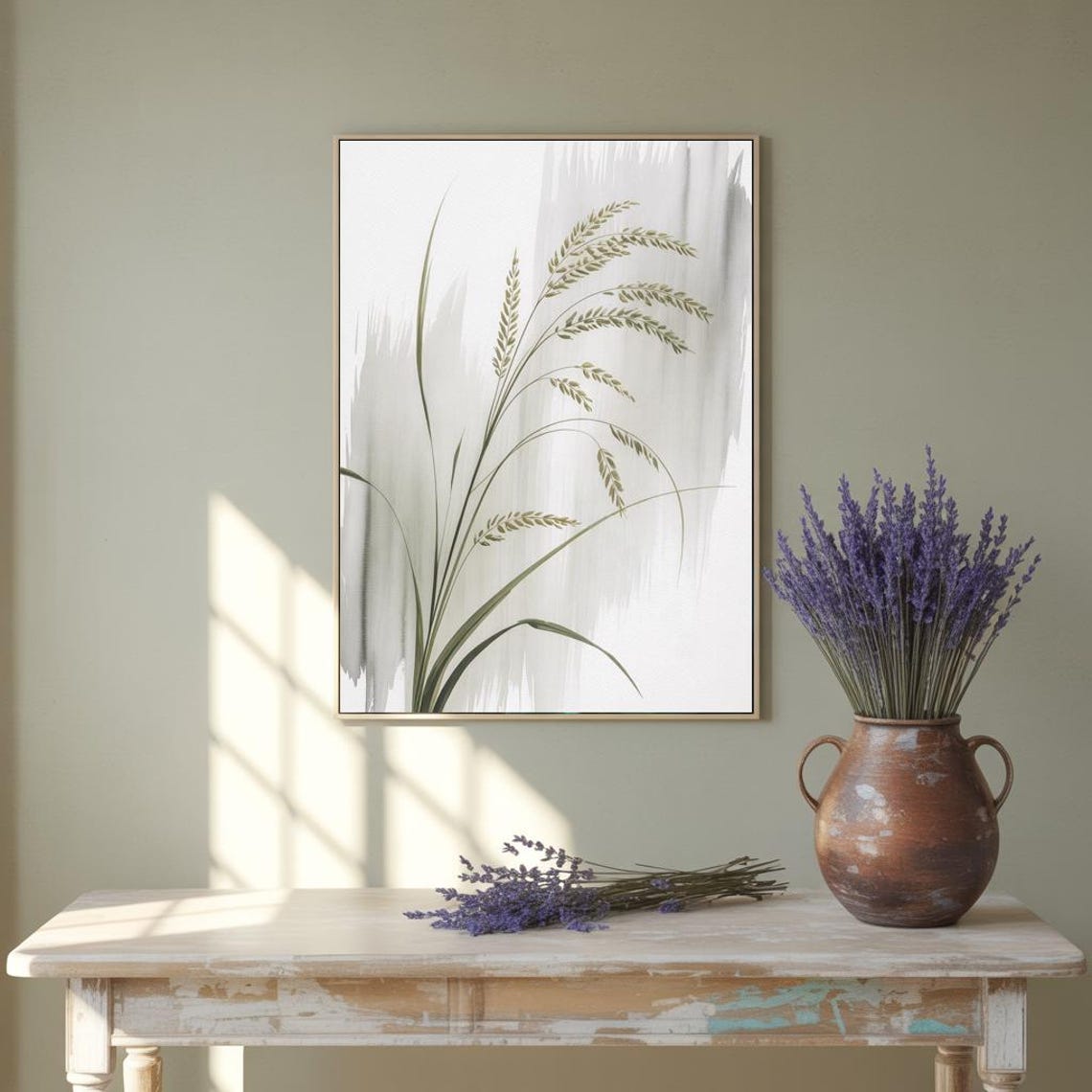Graceful Wheat and Grass Stems Minimalist Botanical Watercolor Poster - Image 2