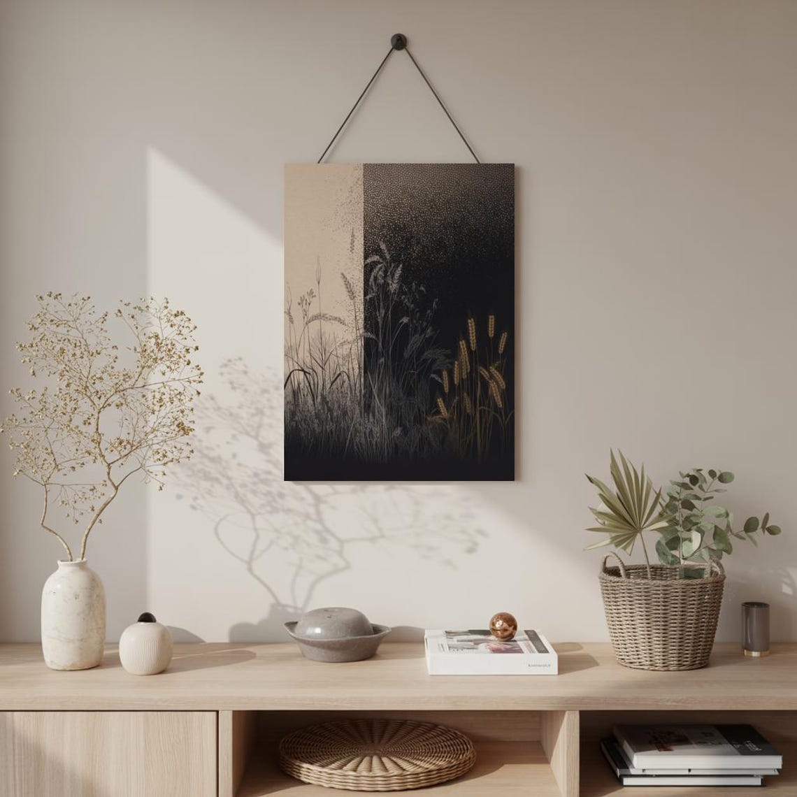 Split Tone Wheat Field Day Night Contrast Golden Grain Art Print - Image 3