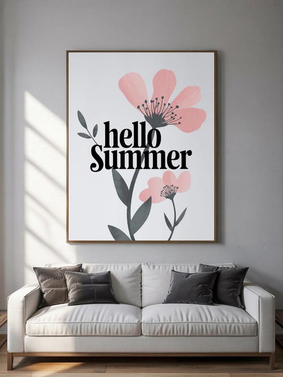 Bold Floral Hello Summer Wall Art Modern Botanical