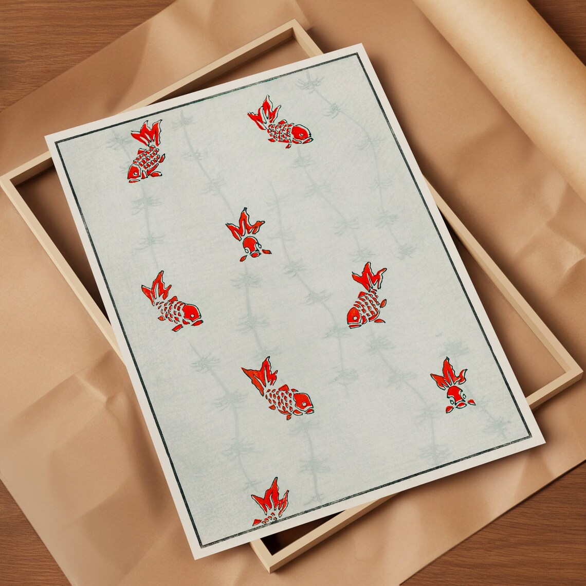 Vintage Japanese Koi Fish, Woodblock Print - Image 2
