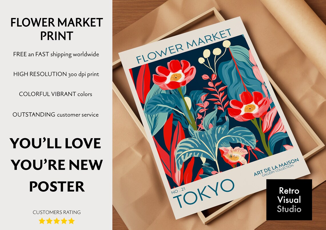 Flower Market Poster, Botanical Floral Decor - Image 3