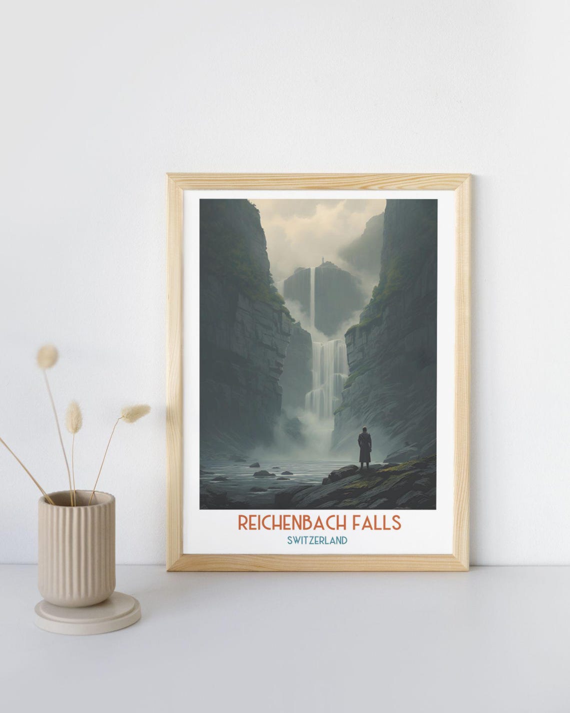 Reichenbach Falls Switzerland Moody Waterfall Gorge Art Print