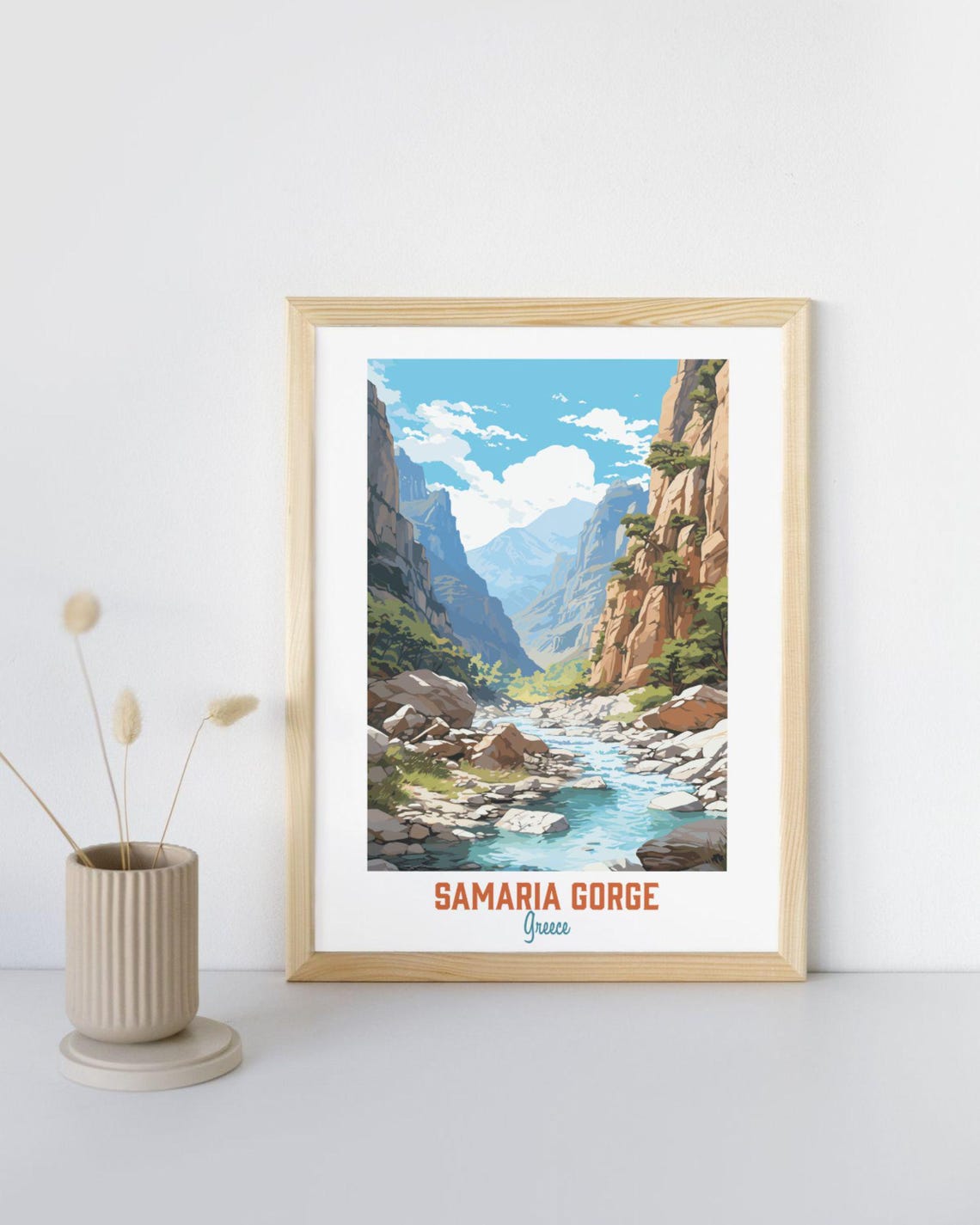 Samaria Gorge Greece Canyon River Towering Cliffs Hiking Travel Poster