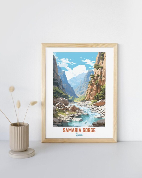 Samaria Gorge Greece Canyon River Towering Cliffs Hiking Travel Poster
