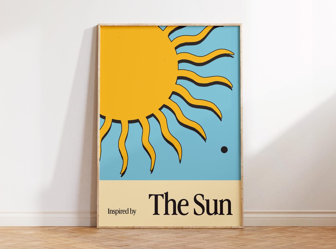 Retro Sun Wall Art Print Trendy Apartment Decor Mid Century Modern Dopamine Colorful Illustration Nursery