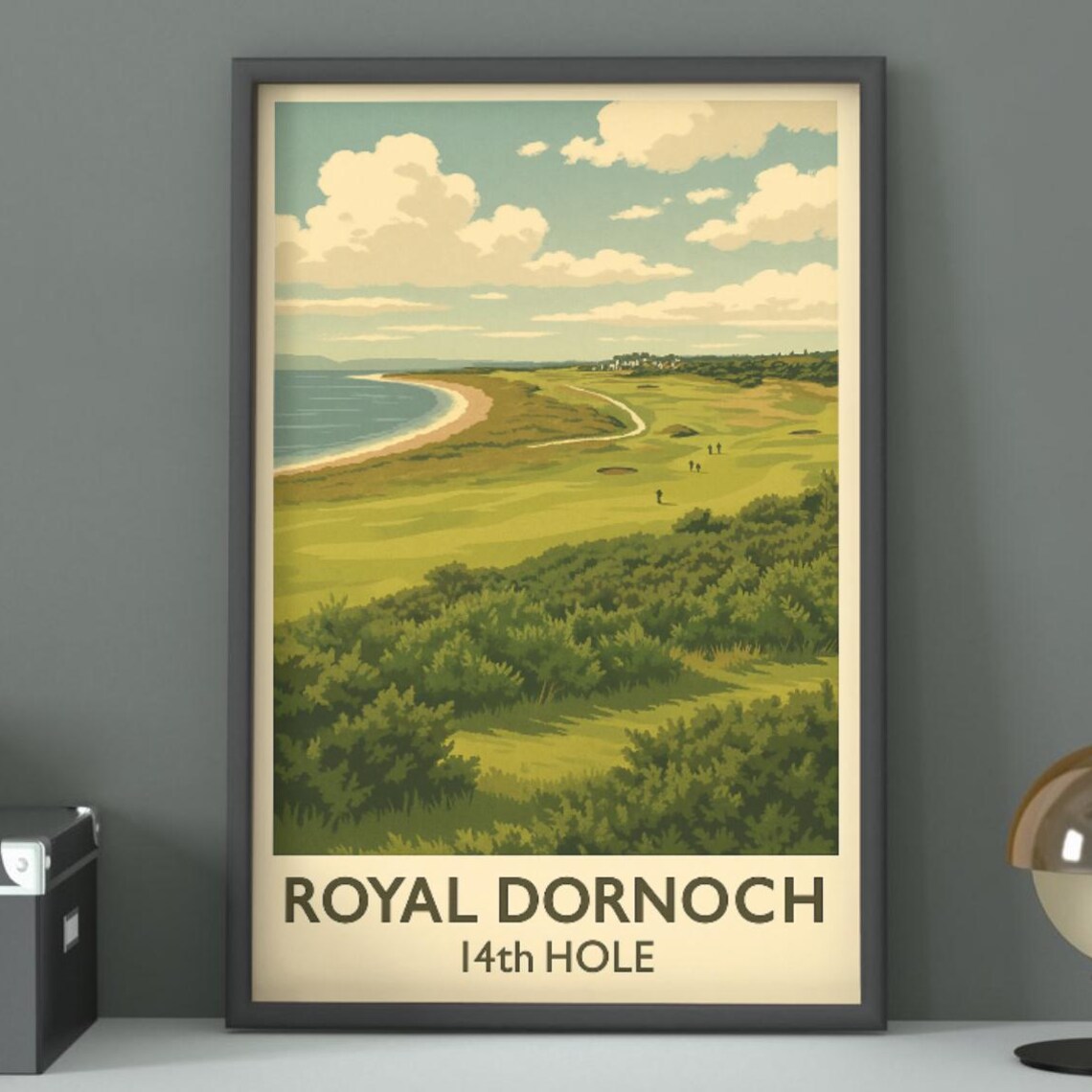 Royal Dornoch Golf 14th Hole Scottish Links Vintage Art Poster