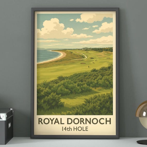Royal Dornoch 14th Hole Golf Poster Vintage Scottish Course Art