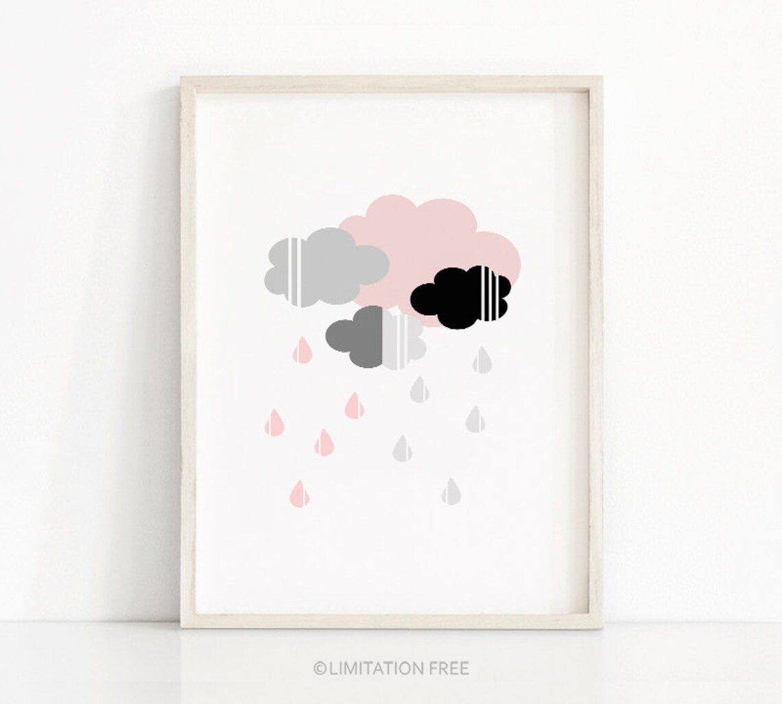 Cloud Nursery Art Print, Pink and Gray Nursery Decor
