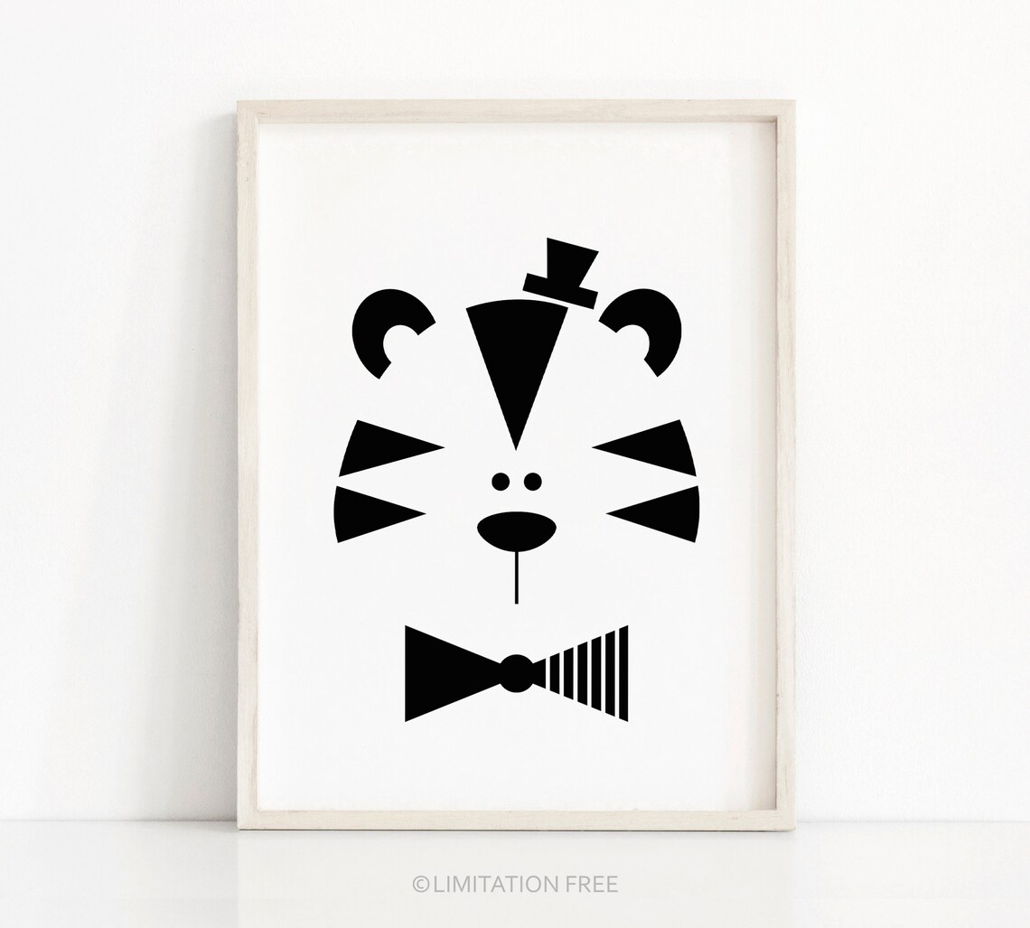 Tiger Nursery Print, Monochrome Animal Art Print