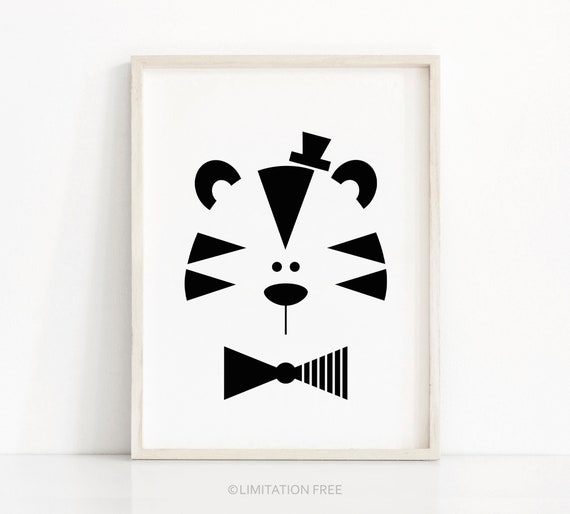 Tiger Nursery Print, Monochrome Animal Art Print