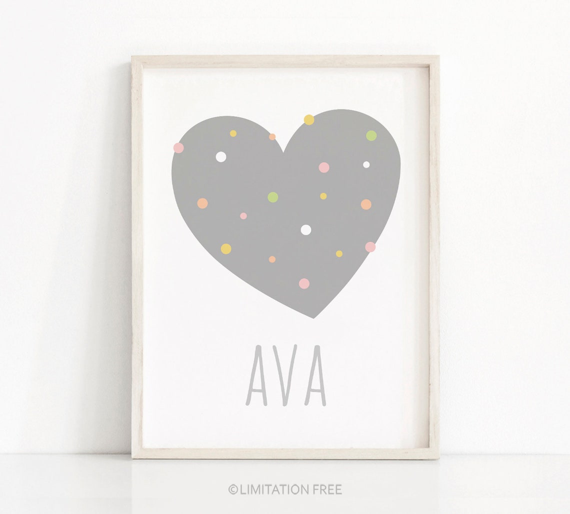 Nursery Print Girl Nursery Monogram Print Heart Wall Art Nursery Art Kids Wall Art Girl Room Decor Baby Shower Name Print - Image 2