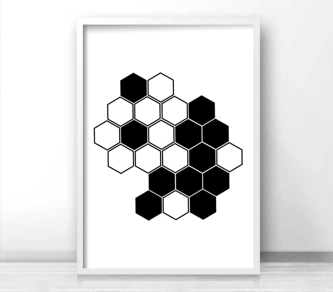 Black And White Hexagon Grid Geometric Abstract Minimalist Wall Print - Image 4