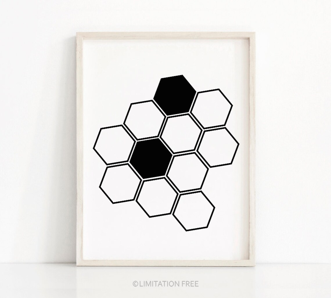 Black And White Hexagon Honeycomb Geometric Modern Abstract Art Poster