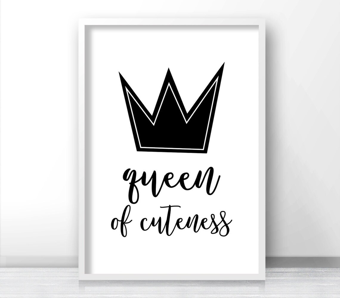 Queen Of Cuteness Black Crown Monochrome Girl Nursery Poster - Image 3