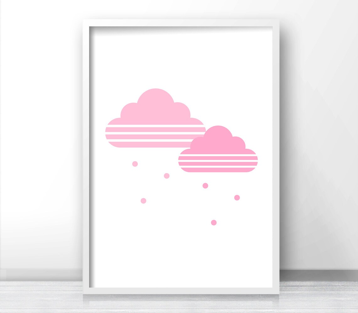 Pink Clouds Baby Girl Nursery Wall Poster Soft Pastel Kids Room Decor - Image 4