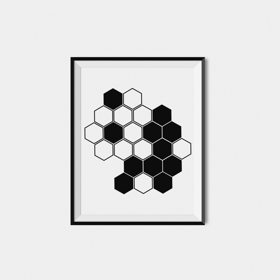 Black And White Hexagon Grid Geometric Abstract Minimalist Wall Print - Image 2