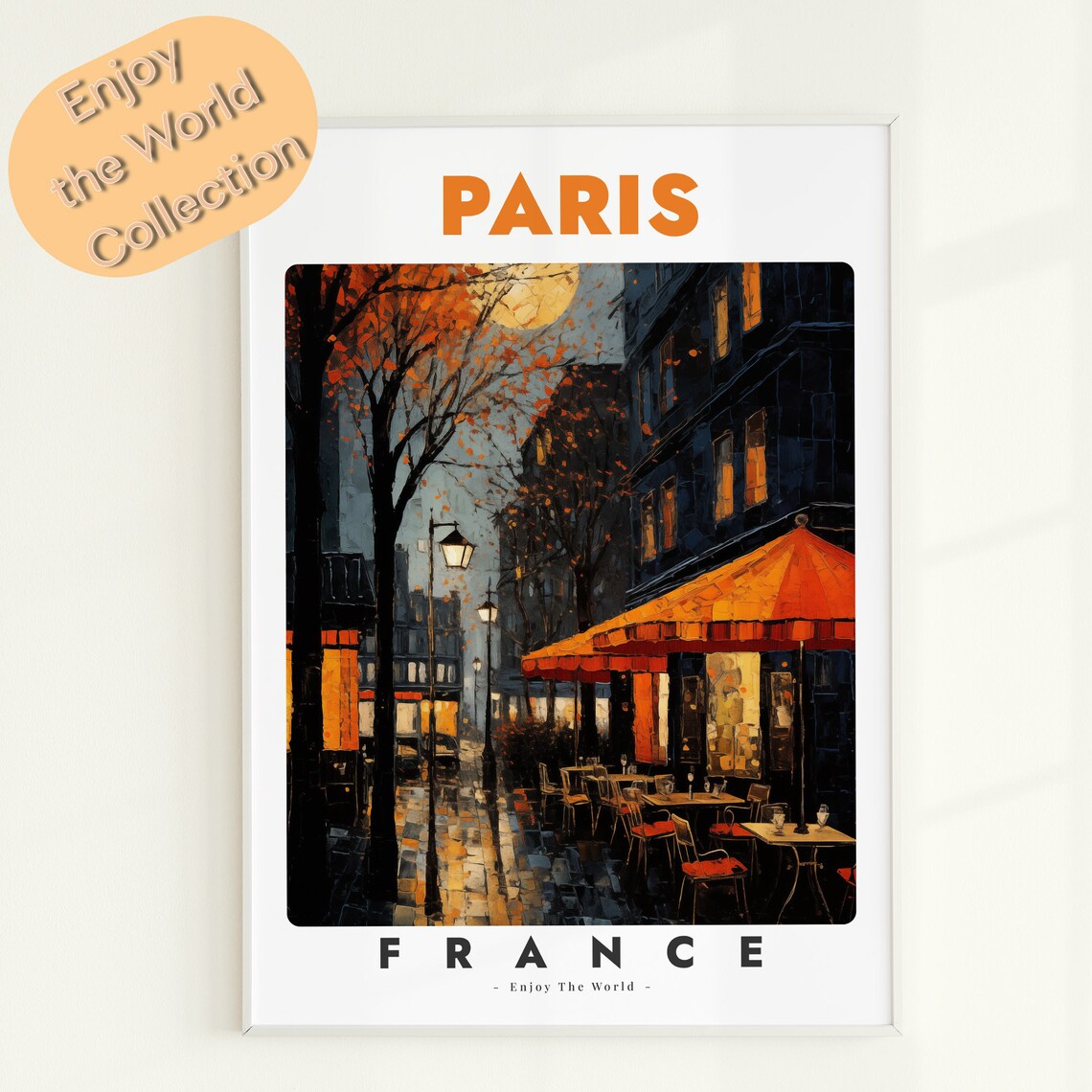 Paris France Evening Cafe Street Vintage Night Decor Scene Poster