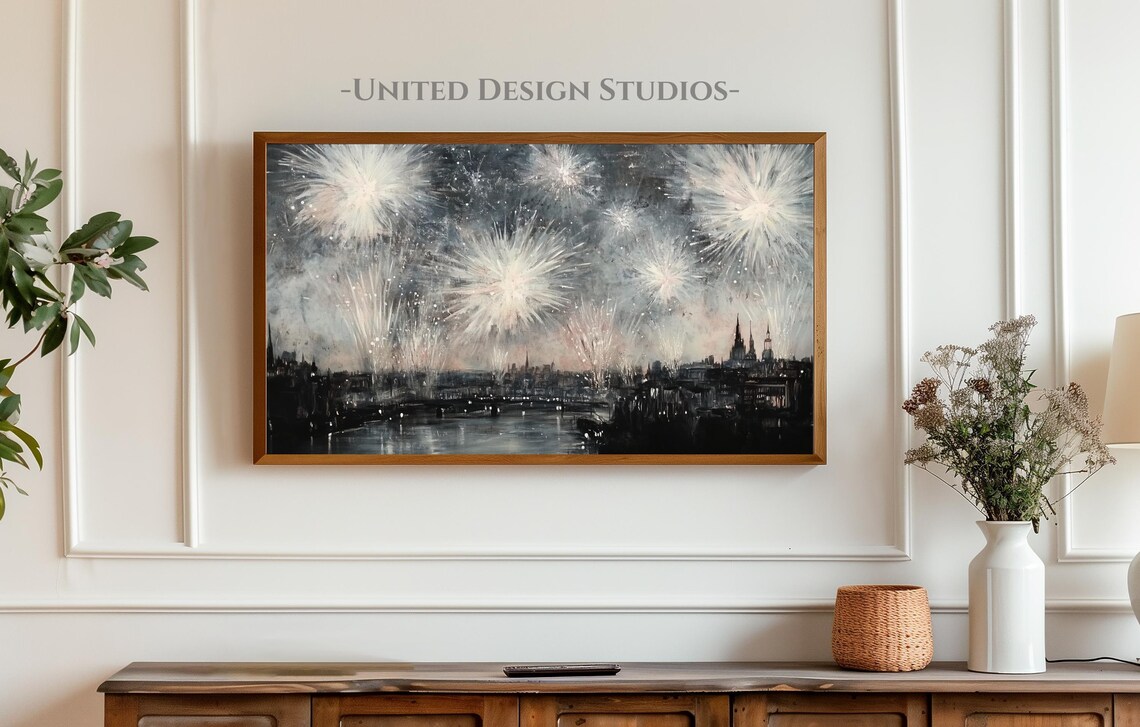 New Years Fireworks Farmhouse Holiday Art Print - Image 3
