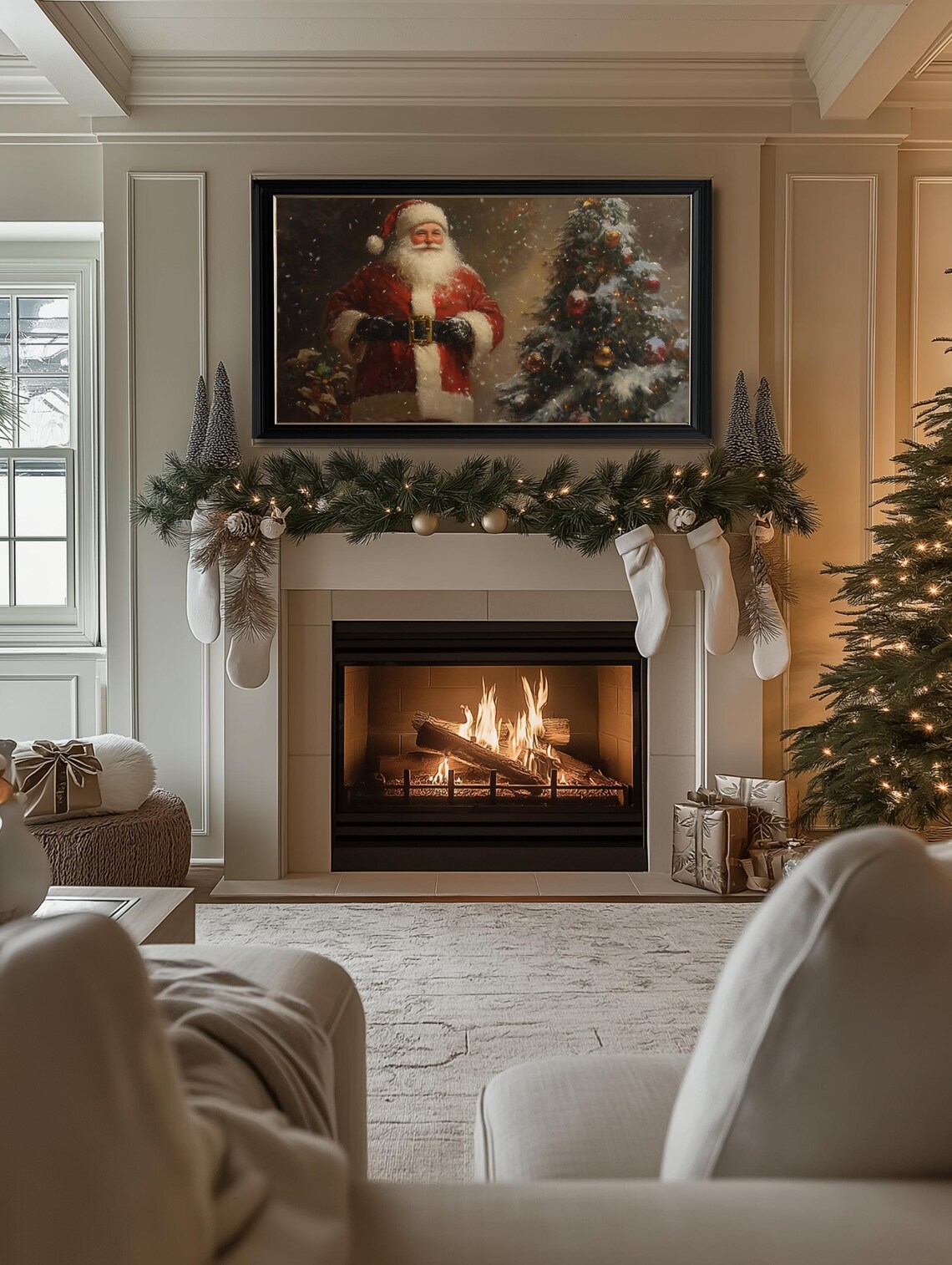 Santa and Christmas Tree Holiday Art Print - Image 2