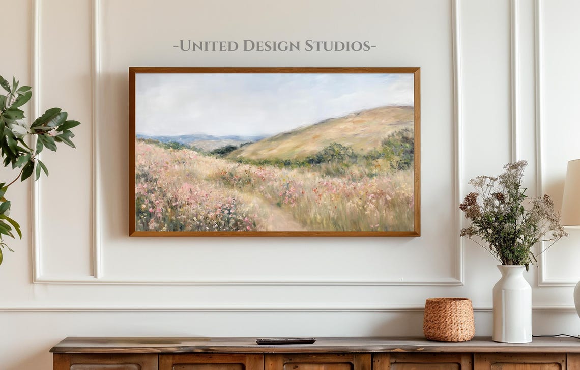Wildflower Meadow Path Rolling Hills Spring Landscape Poster - Image 4