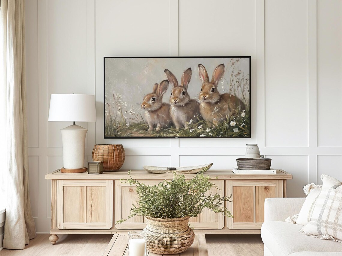 Neutral Spring Rabbit Painting, Easter Decor - Image 5