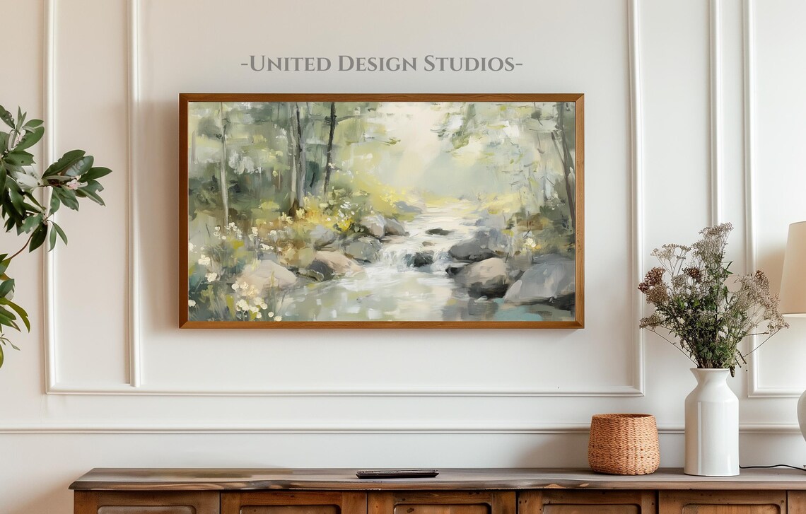 Sunlit Forest Stream Rocks Woodland Spring Landscape Art Poster - Image 4