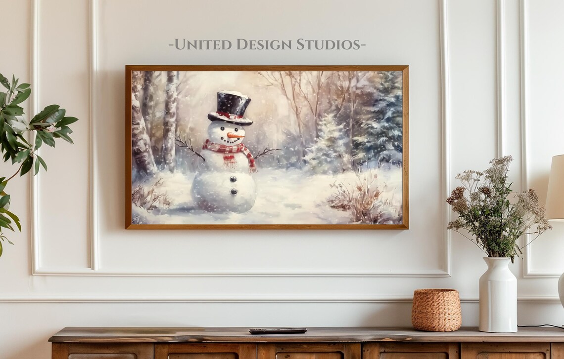 Snowman Christmas Painting, Winter Cottagecore Art Print - Image 3
