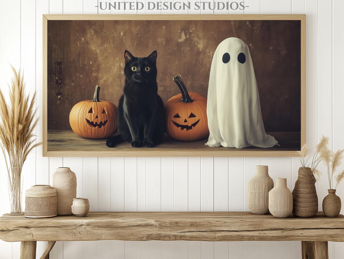 Halloween Black Cat Jack O Lanterns Ghost Cute Spooky Fall Poster - Image 2