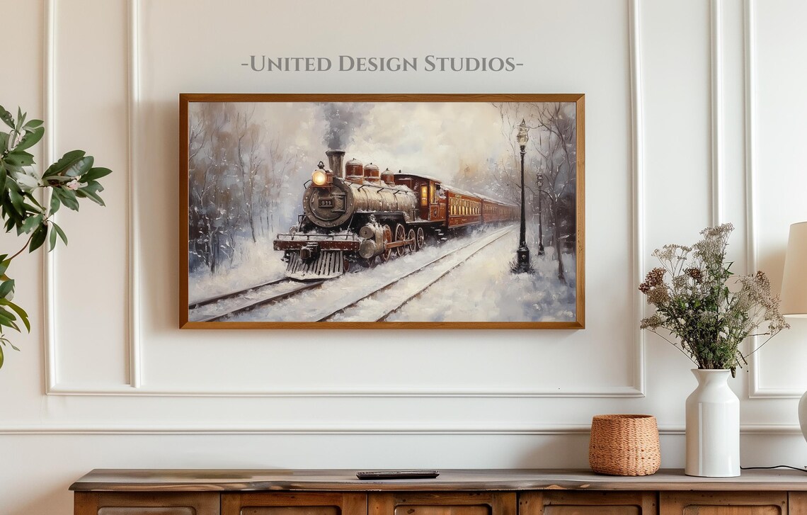 Christmas Train Moody Winter Holiday Art Print - Image 3
