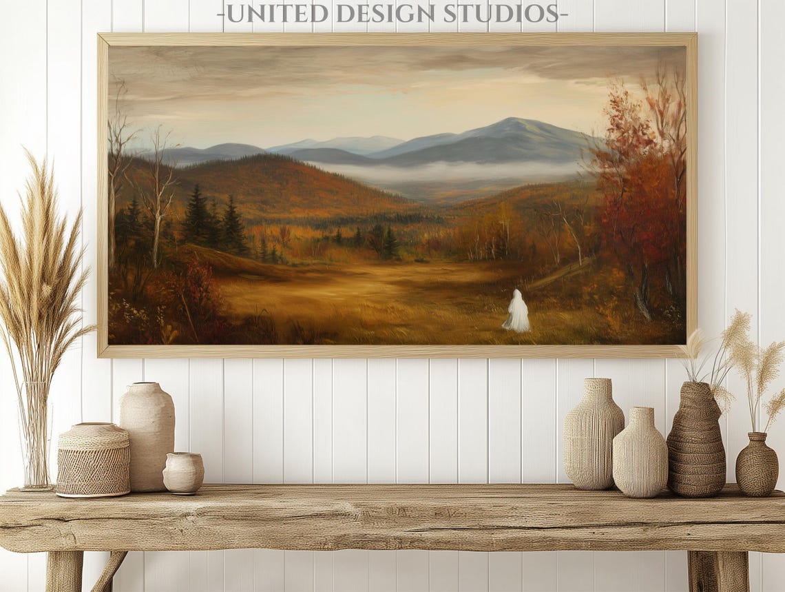 Vintage Autumn Mountain Valley Ghost Spooky Fall Frame TV Art Poster - Image 2