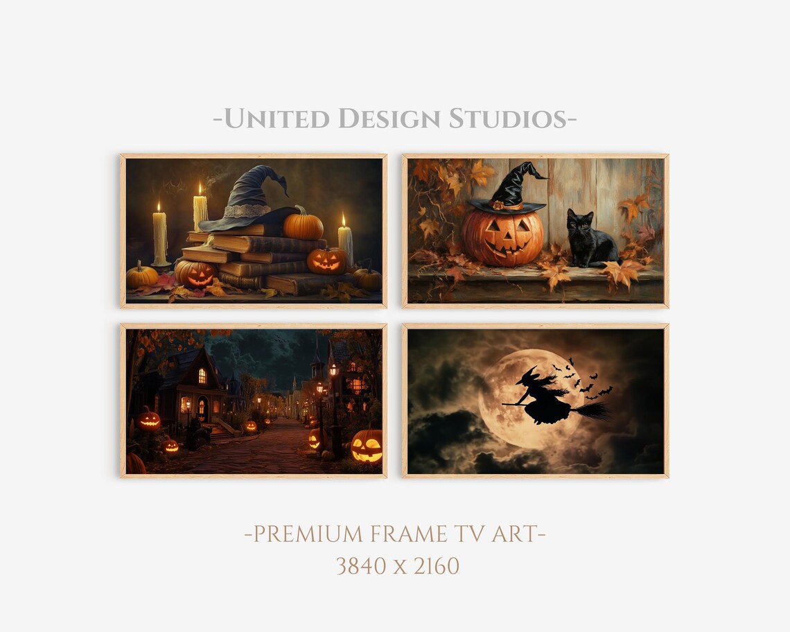 Halloween Bundle Four Spooky Vintage Paintings Frame TV Art Print