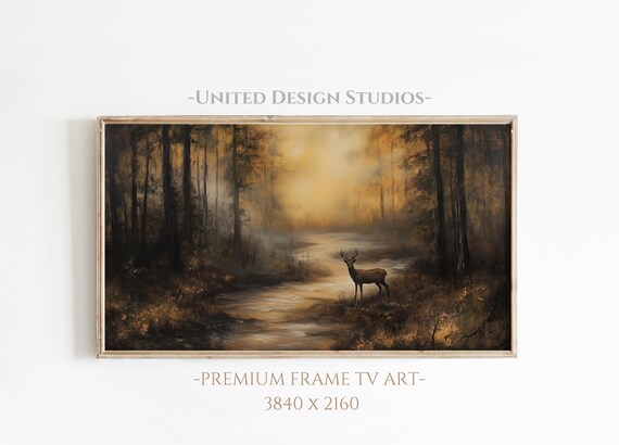 Autumn Wildlife Deer Art Print, Moody Fall Landscape