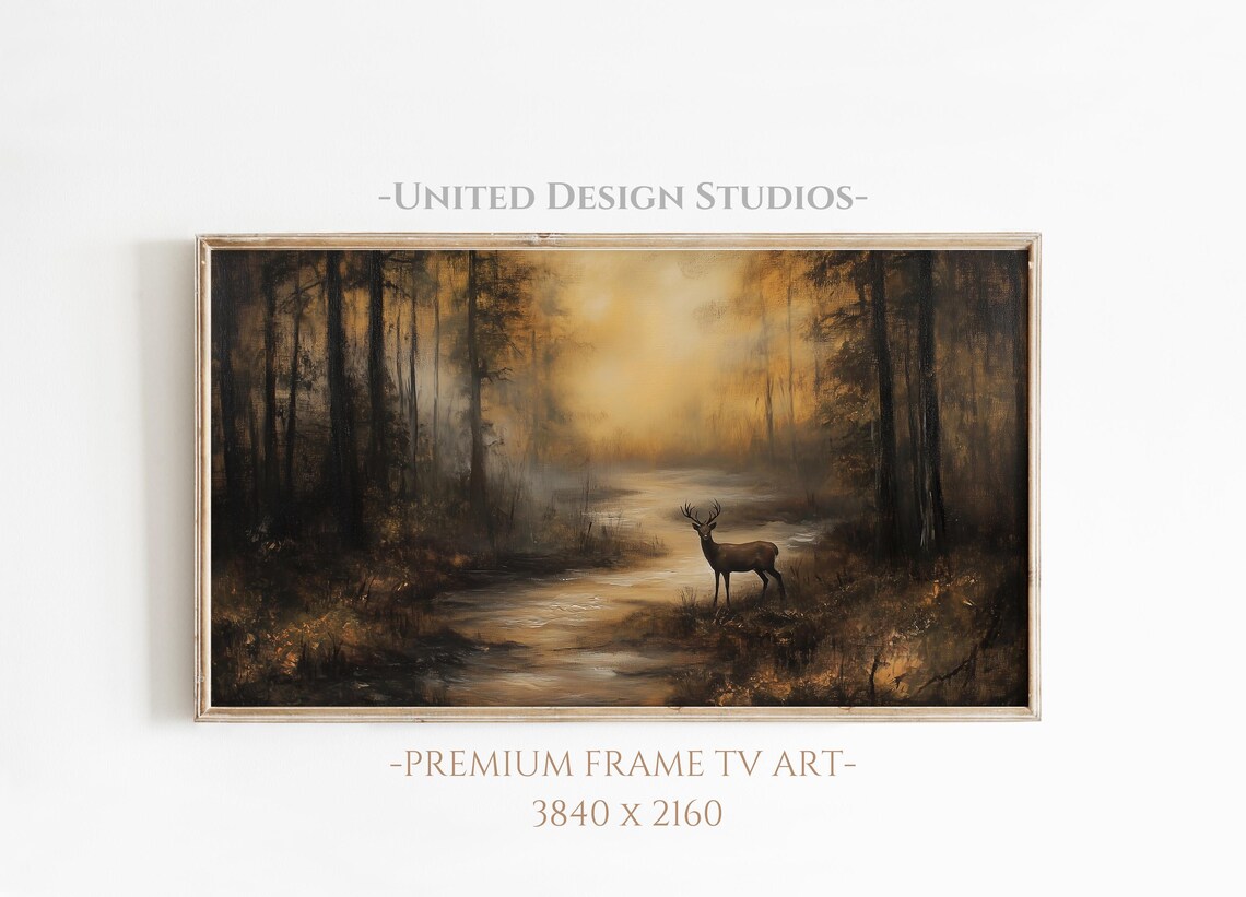 Autumn Wildlife Deer Art Print, Moody Fall Landscape