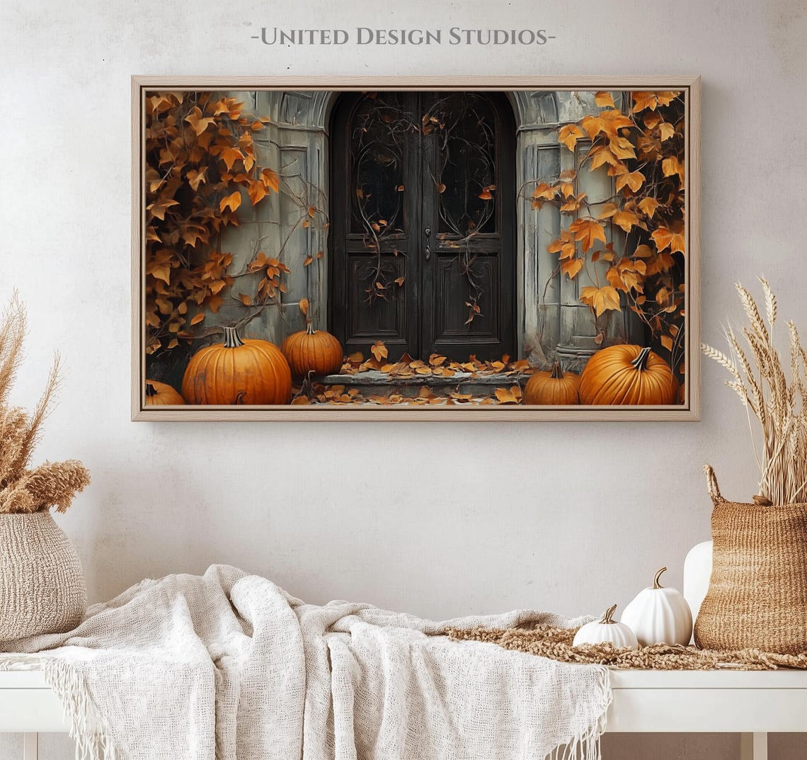 Dark Gothic Door With Pumpkins Fall Halloween Entryway Wall Art - Image 5