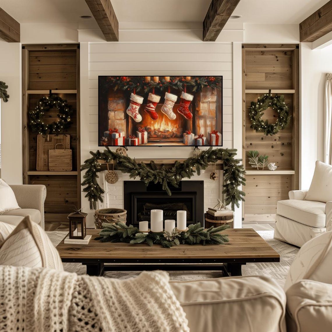 Christmas Frame Tv Art Painting Of Christmas Stockings By Fireplace Tv Art Holiday Frame Tv Art Frame Tv Art Christmas Painting - Image 4
