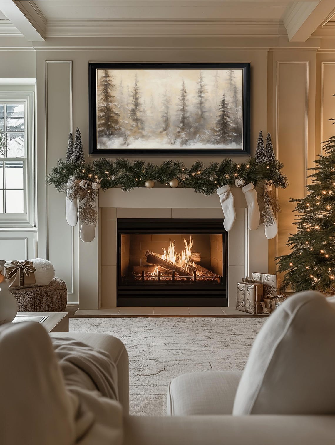 Winter Frame Tv Art Neutral Winter Landscape Painting Of Evergreen Trees For Frame Tv Holiday Frame Tv Art Farmhouse Winter Tv Art - Image 2