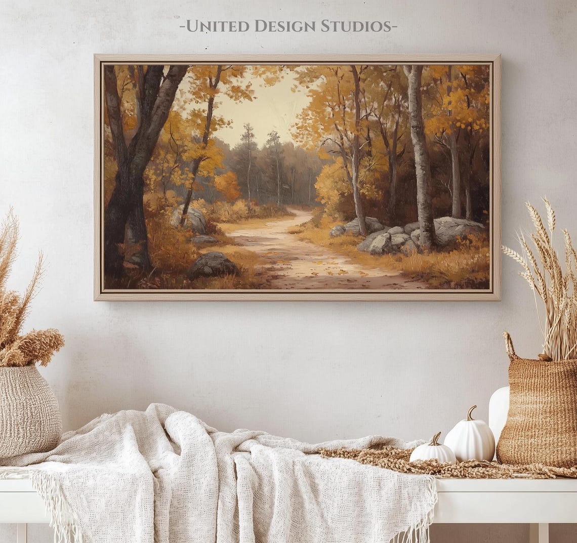 Golden Birch Forest Path Sunlit Autumn Woods Fall Frame TV Art Poster - Image 4