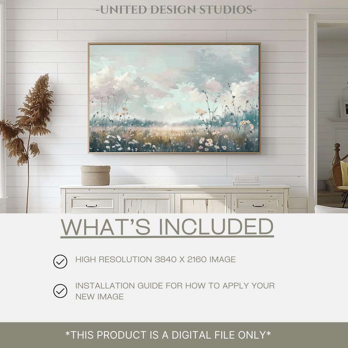 Pastel Wildflower Meadow Dawn Soft Clouds Spring Country Scene Poster - Image 2