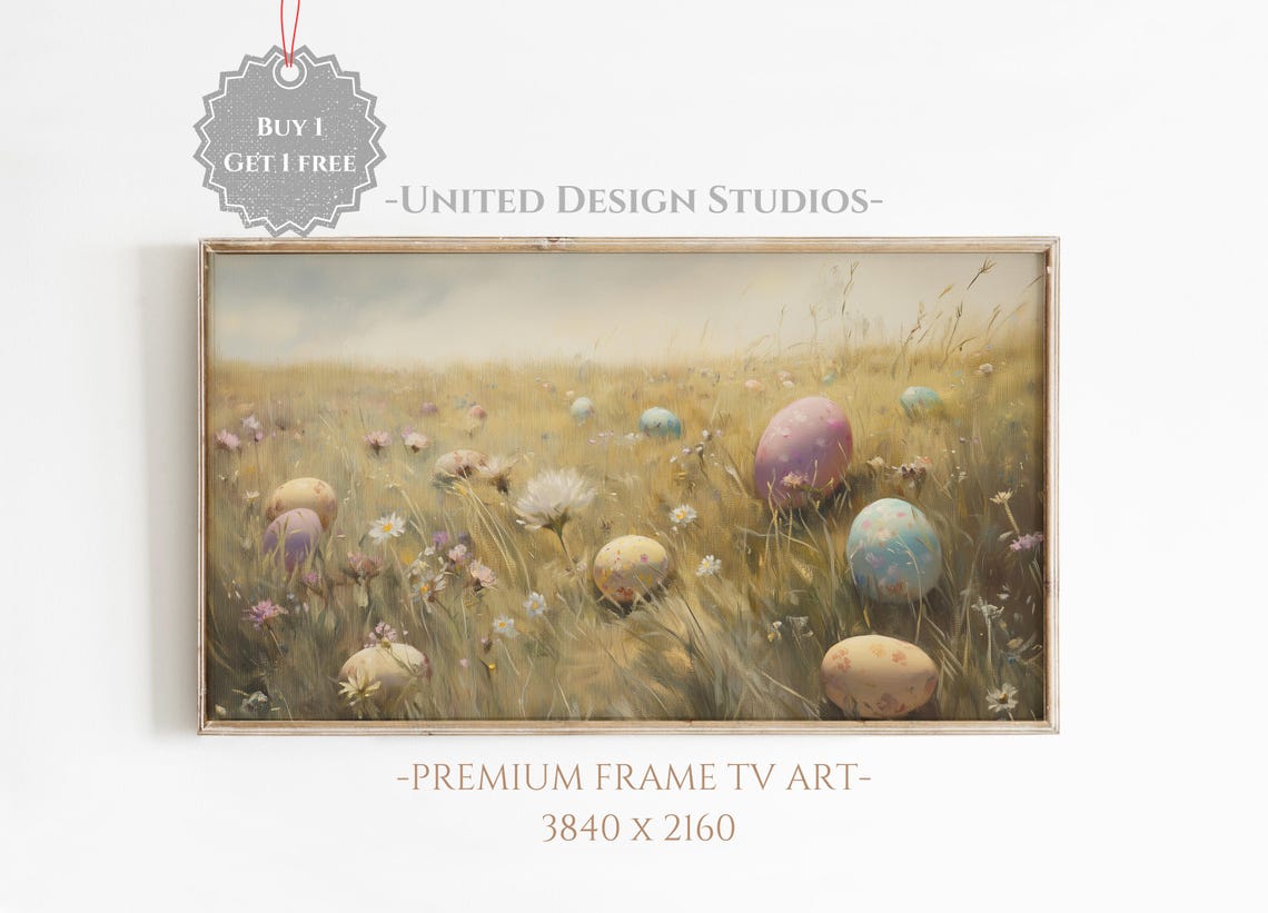 Easter Egg Hunt Pastel Eggs Flower Meadow Spring Frame TV Art Poster