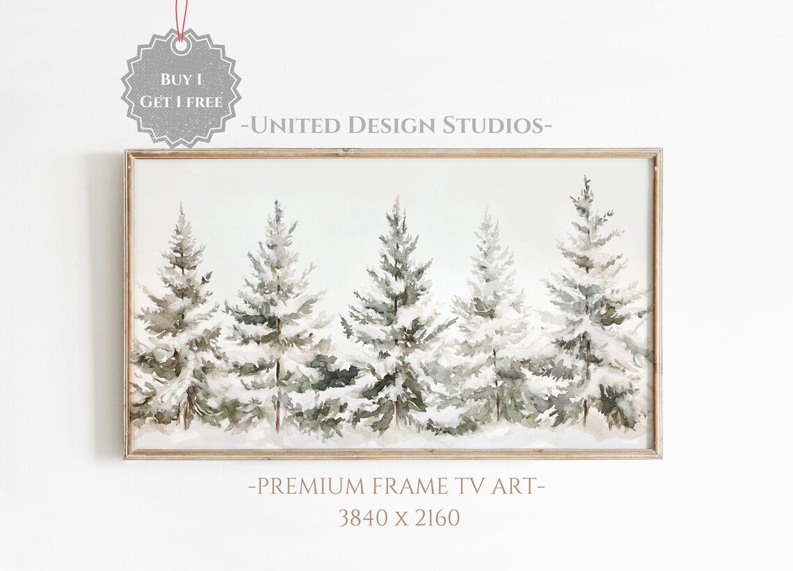 Snow Covered Pine Trees Soft Winter Watercolor Forest Scene Poster