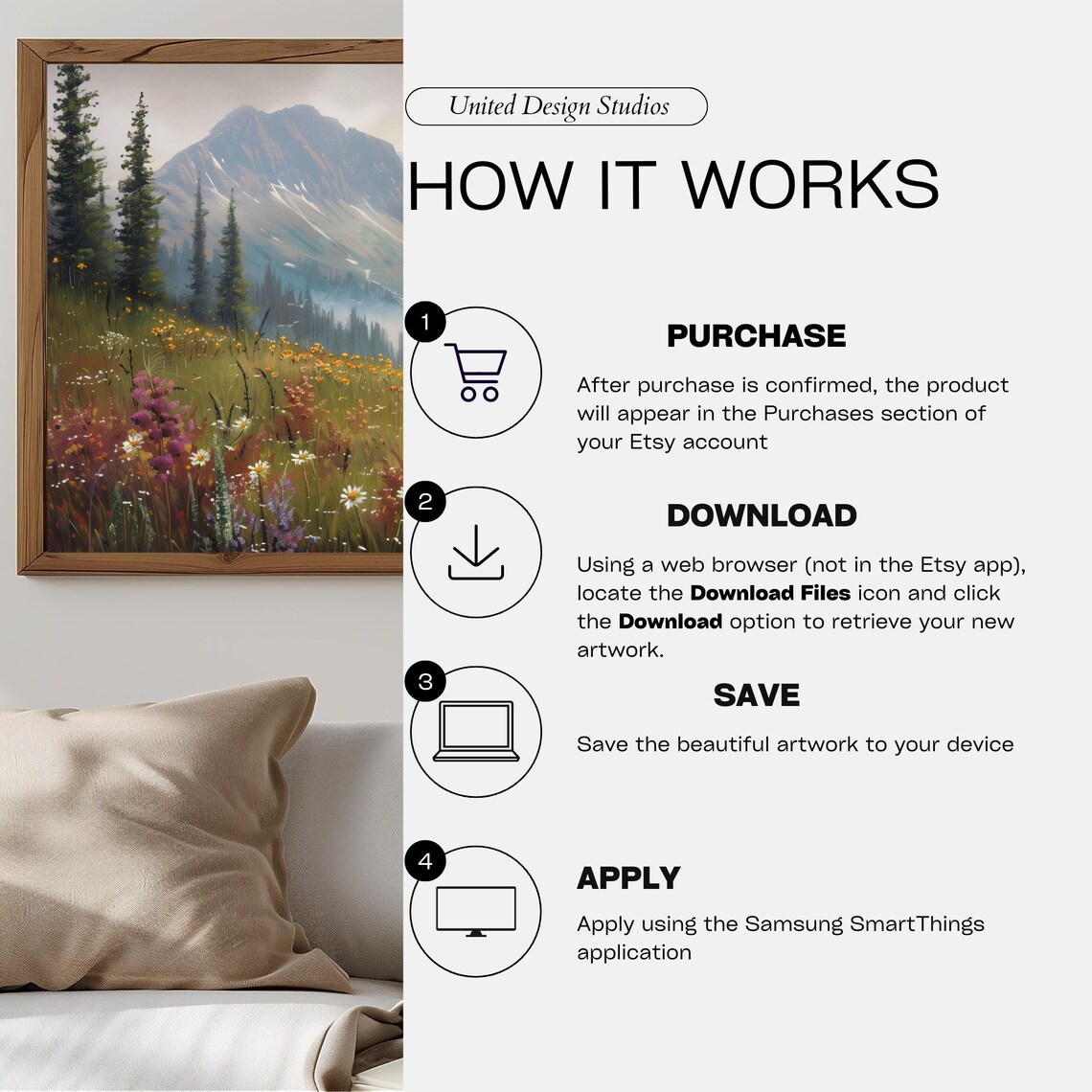 Mountain Meadow Wildflowers Misty Peaks Summer Landscape Poster - Image 3