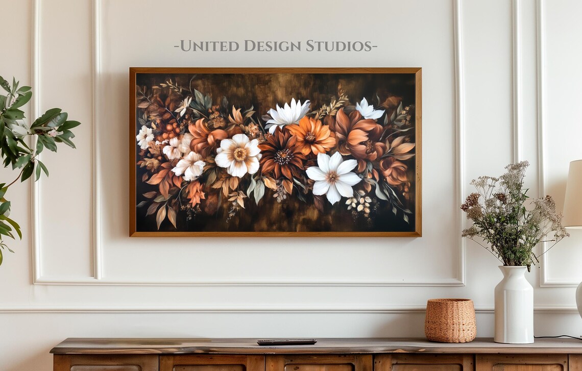 Moody Fall Flowers Bouquet Dark Baroque Autumn Floral Wall Art - Image 4