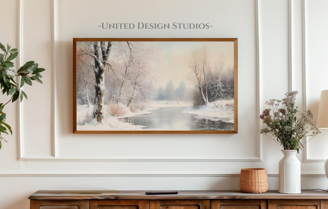 Winter Forest Stream Snowy Trees Frosted Quiet Landscape Wall Art - Image 4
