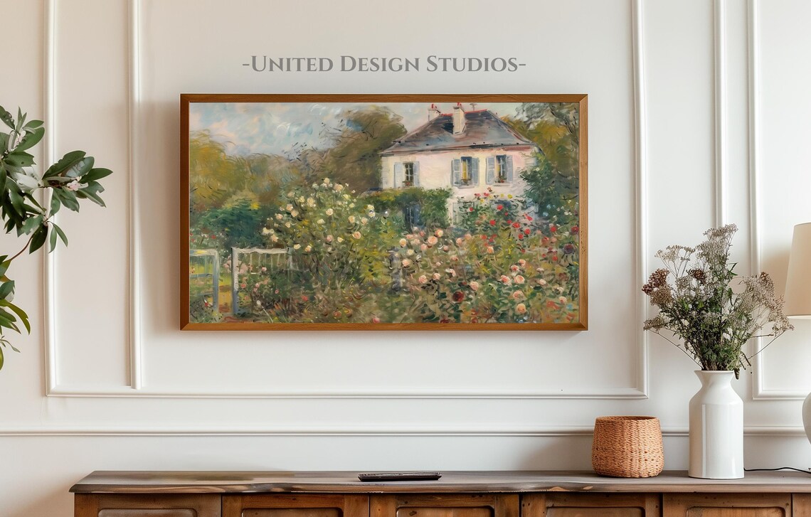 Summer Rose Garden Vintage Oil Painting Art Print - Image 4