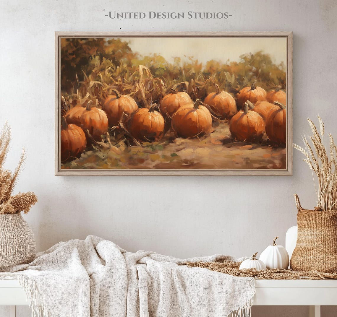 Fall Pumpkin Patch Harvest Field Warm Oil Painting Autumn Poster - Image 4
